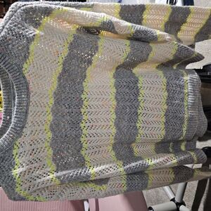 SO Women's Striped Sweater - Gray, White, Yellow
